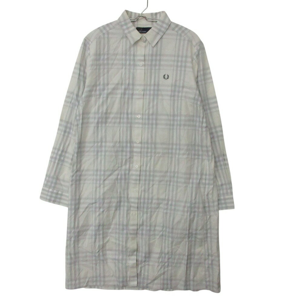 乐天商城 - FRED PERRY フレッドペリー 長袖シャツ ロゴ刺繍 ロング丈 チェック ホワイト JP10【M】 レディース 【中古】