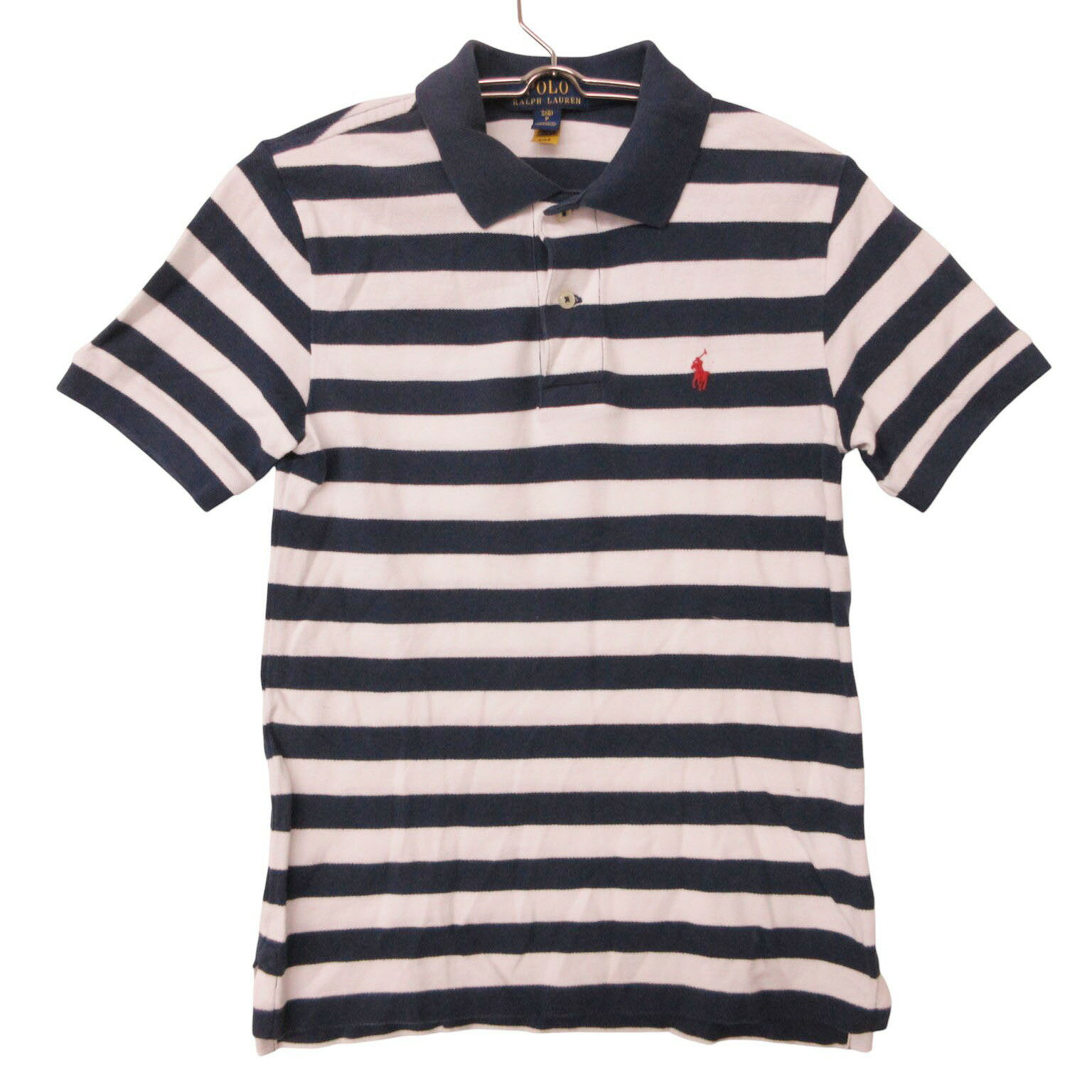 Rakuten - POLO RALPH LAUREN ポロ・ラルフローレン ポロシャツ インドネシア製 コットン 半袖 ボーダー 刺繡 ネイビー×ホワイト S 8 P 【中古】