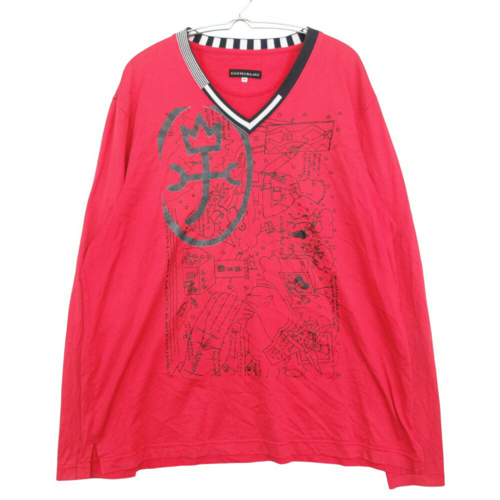 乐天商城 - JC de CASTELBAJAC カステルバジャック 長袖Tシャツ Vネック プリント レッド 50【L】 メンズ 【中古】
