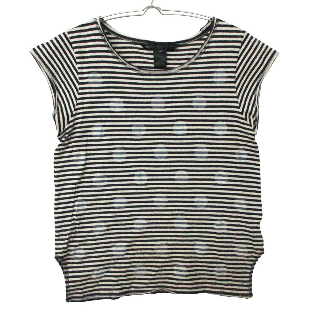 乐天商城 - MARC BY MARC JACOBS マークバイマークジェイコブス 半袖Tシャツ クルー ボーダー ドット コットン フレンチスリーブ ホワイト×ブラック レディース 【中古】