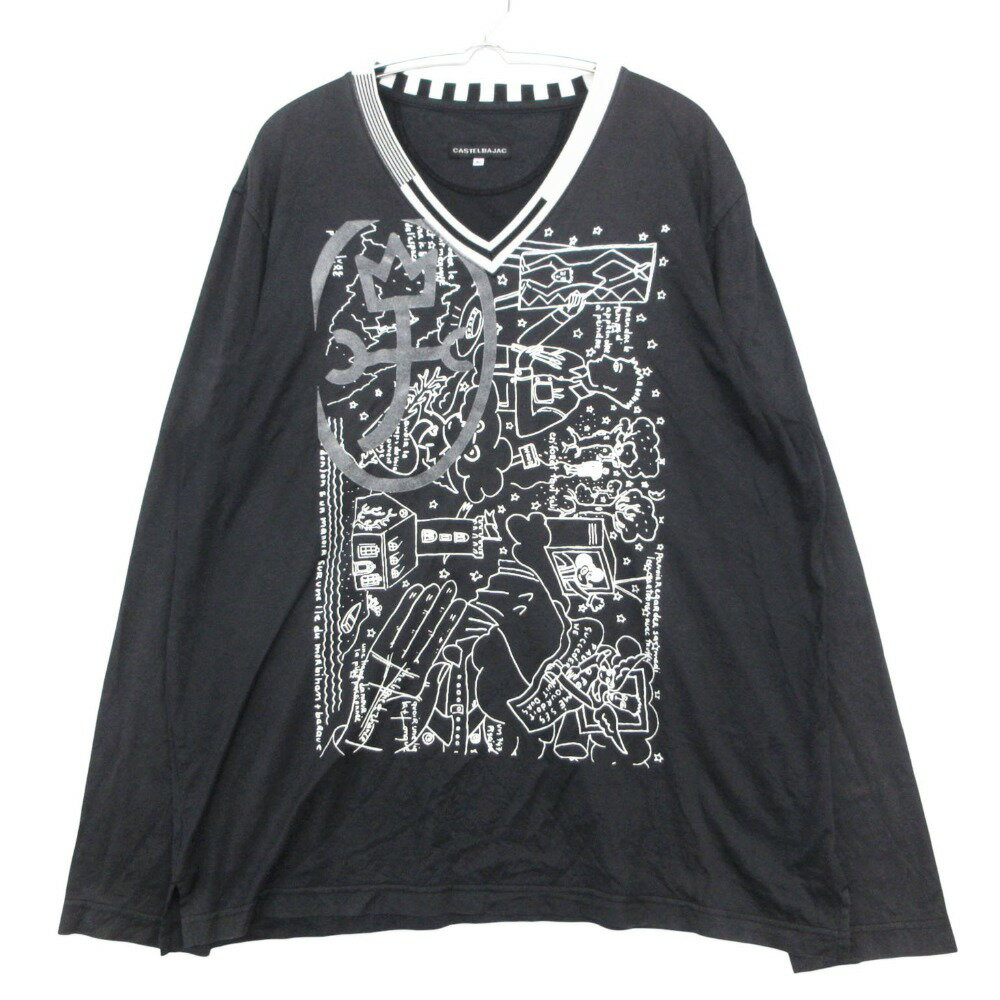 Rakuten - JC de CASTELBAJAC カステルバジャック 長袖Tシャツ vネック プリント ブラック 50【XL】 メンズ 【中古】