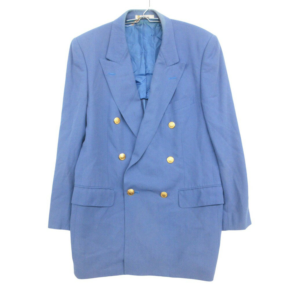 乐天商城 - Aquascutum アクアスキュータム テーラードジャケット ブレザー アウター 金ボタン ダブル ロング丈 肩パット ブルー 11【L】 レディース 【中古】