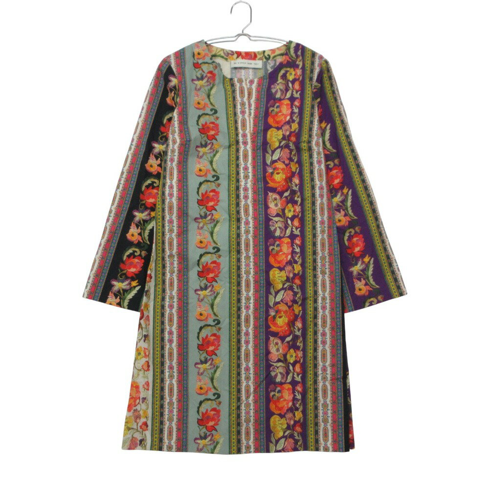 乐天商城 - 美品 ETRO エトロ ワンピース フラワープリント ペイズリー柄 マルチストライプ 長袖 ひざ丈 フレアスリーブ マルチカラー 38 レディース 【中古】