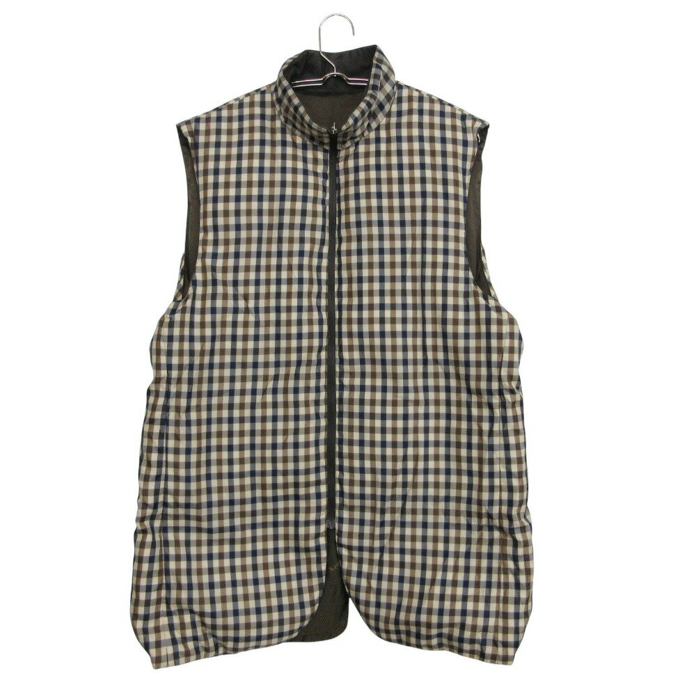 Rakuten - Aquascutum アクアスキュータム ダウンベスト ハウスチェック柄 ジップアップ アウター ハイネック ベージュ 38【L】 レディース 【中古】