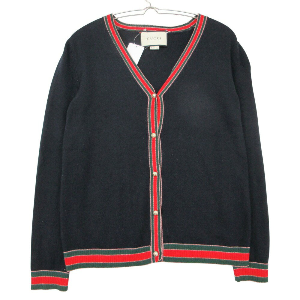 樂天商城 - GUCCI グッチ カーディガン メリノウール ニット Vネック ウェブ シェリーライン パール GGボタン ネイビー M【M】 レディース 【中古】