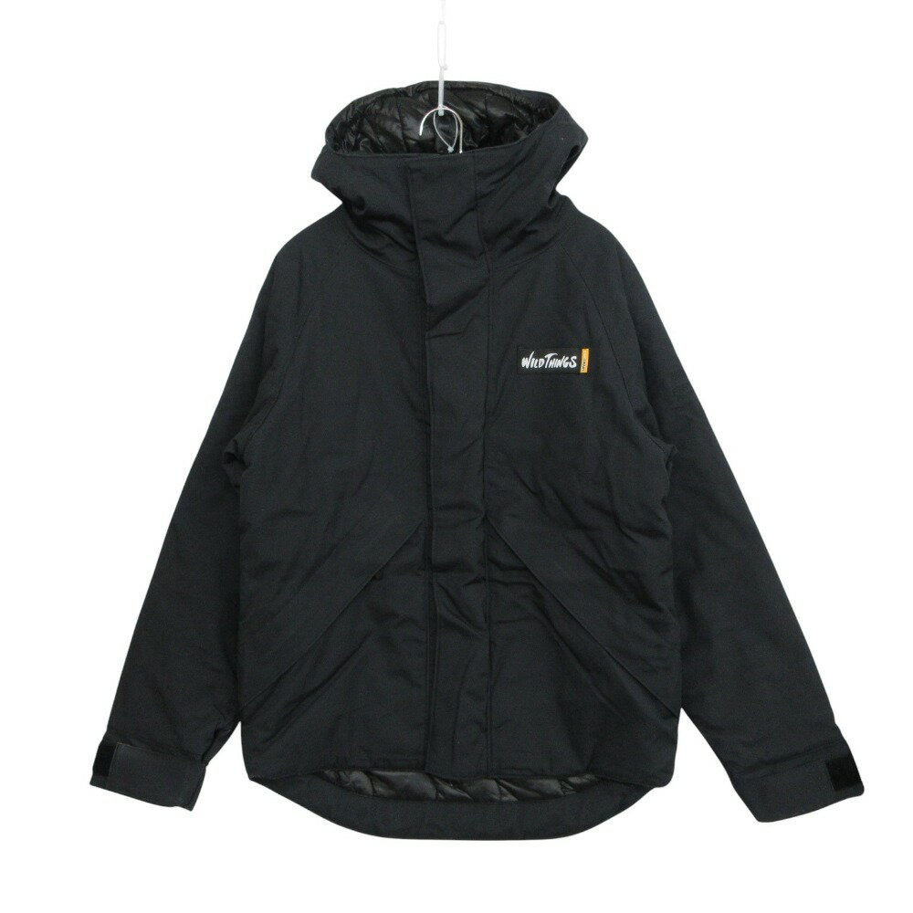 美品 WILDTHINGS ワイルドシングス ×GRIP SWANY×Orange ×グリップスワニー×オレンジ ダウンジャケット 難熱 FIREPROOF DENALI フード 面ファスナー 刺繡ロゴ ハイネックジッパー ブラック S メンズ 