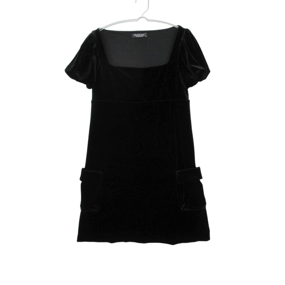乐天商城 - VELOUR NOIR by FOXEY New York ベロアノワール バイ フォクシー ニューヨーク ワンピース スクエアネック ベロア ストレッチ バルーン袖 ポケット ブラック 38【S】 レディース 【中古】