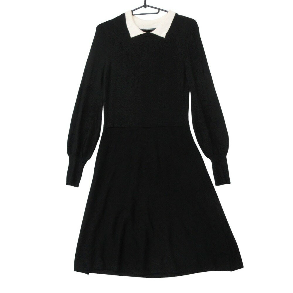 乐天商城 - ZARA ザラ ワンピース フィット ニット レイヤード風 長袖 フレア 膝丈 ミニ ドレス ブラック S レディース 【中古】