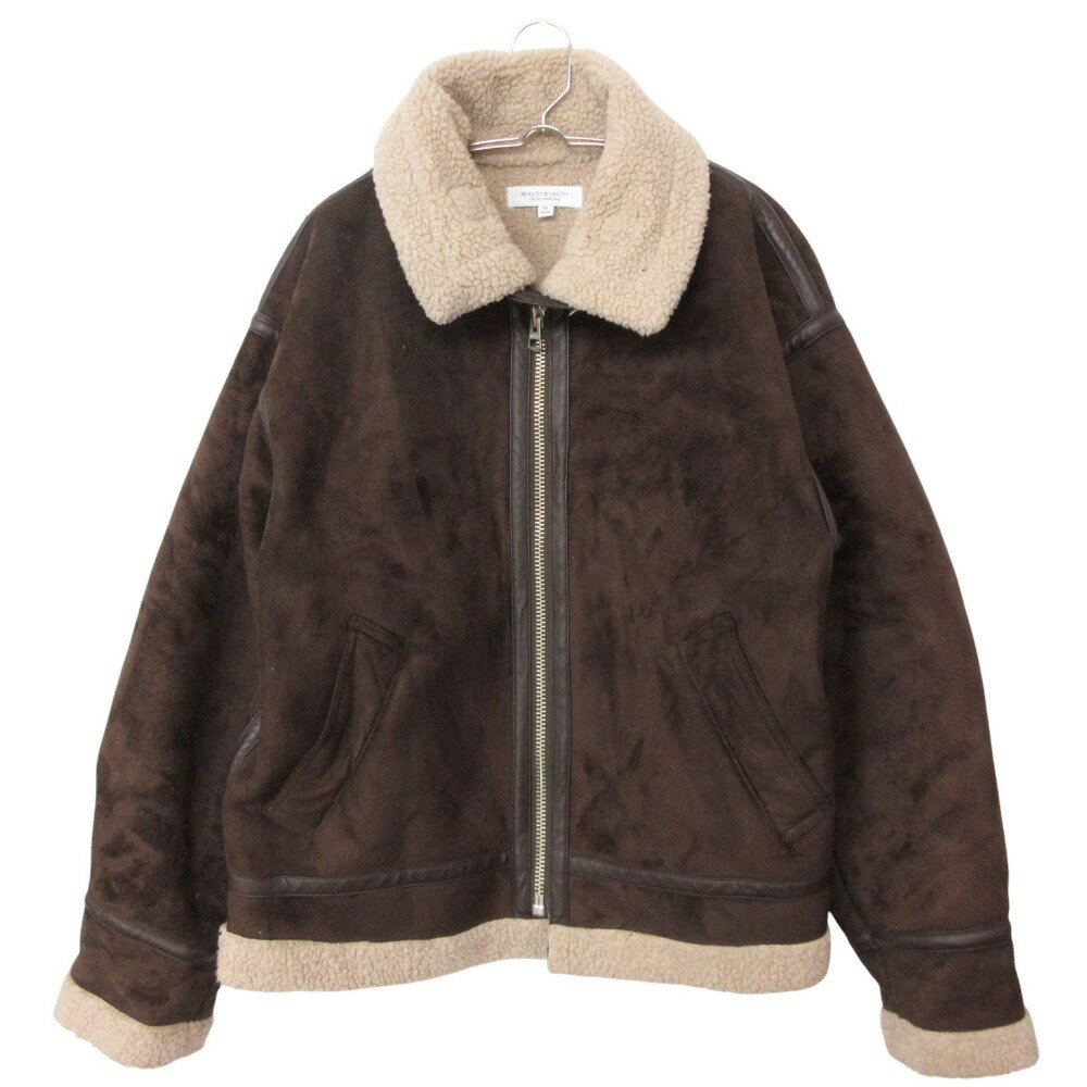 乐天商城 - BEAUTY&YOUTH UNITED ARROWS ビューティアンドユースユナイテッドアローズ BY ミリタリージャケット MC FAKE/MOUTON B-3 JKT フェイクムートン B-3 コート ブルゾン アウター 上着 ブラウン M メンズ 【中古】