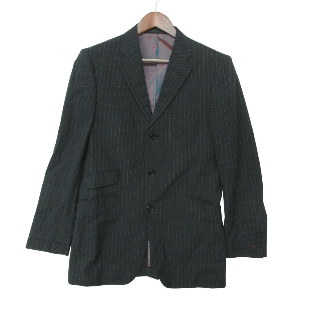 乐天商城 - BURBERRY BLACK LABEL バーバリーブラックレーベル テーラードジャケット super110's ストライプ柄 ブラック 42R【XL】 メンズ 【中古】