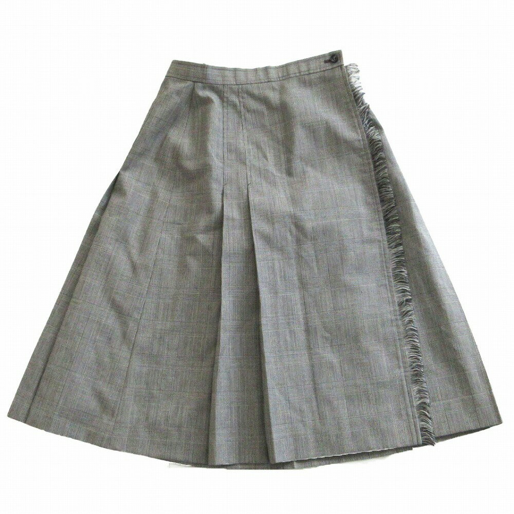 乐天商城 - Brooks Brothers ブルックスブラザーズ スカート グレン チェック ラップ ミモレ丈 フリンジ 巻き タック ボトムス 日本製 グレー 9号【M】 レディース 【中古】