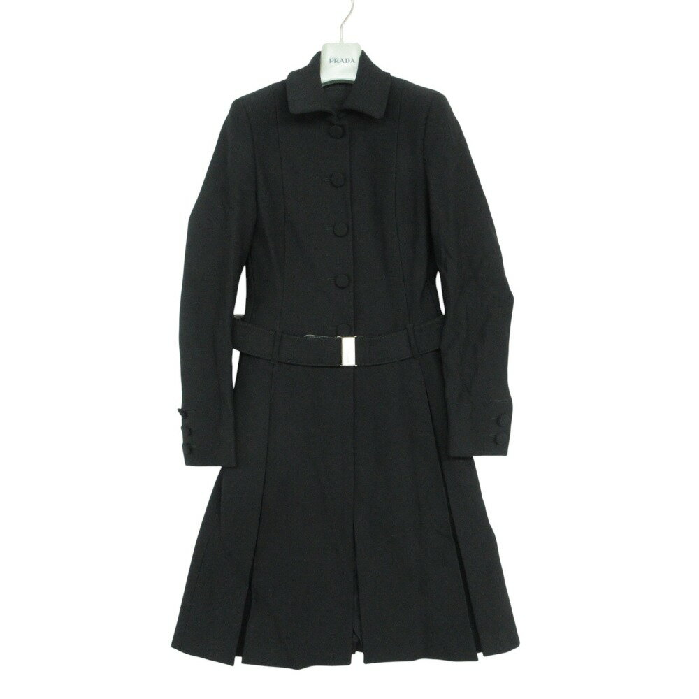 Rakuten - 80s PRADA プラダ ステンカラーコート ヴィンテージ ロゴベルト アウター vintage ジャケット ブラック 38【S】 レディース 【中古】