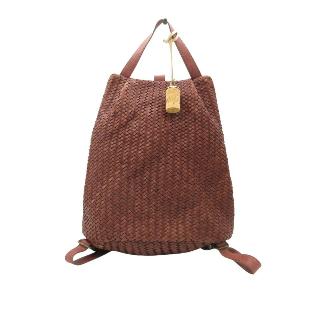 乐天商城 - TIBERIO FERRETTI ティベリオ フェレッテ リュック・デイパック 編み込み メッシュレザー カバン レッドブラウン メンズ 【中古】