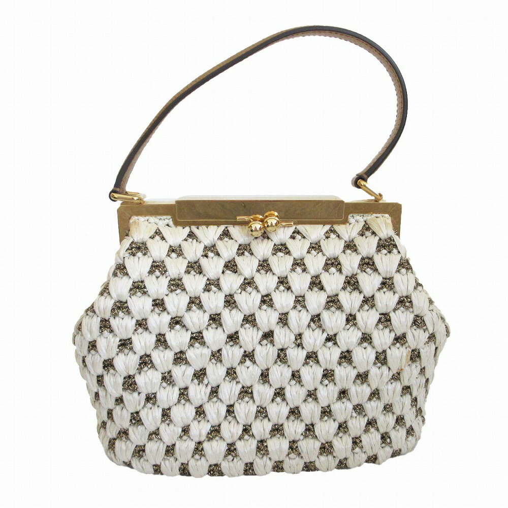 DOLCE&GABBANA ドルチェアンドガッバーナ ハンドバッグ がま口 ストロー風 ラメ糸 カバン オフホワイト×ゴールド レディース 【中古】