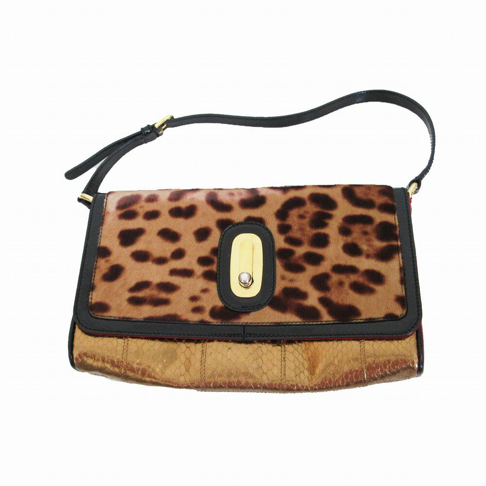 DOLCE&GABBANA ドルチェアンドガッバーナ ショルダーバッグ MISS STORK'S BILL レオパード柄 ハラコ ワンショルダーバッグ ベージュ×ゴールド レディース 【中古】