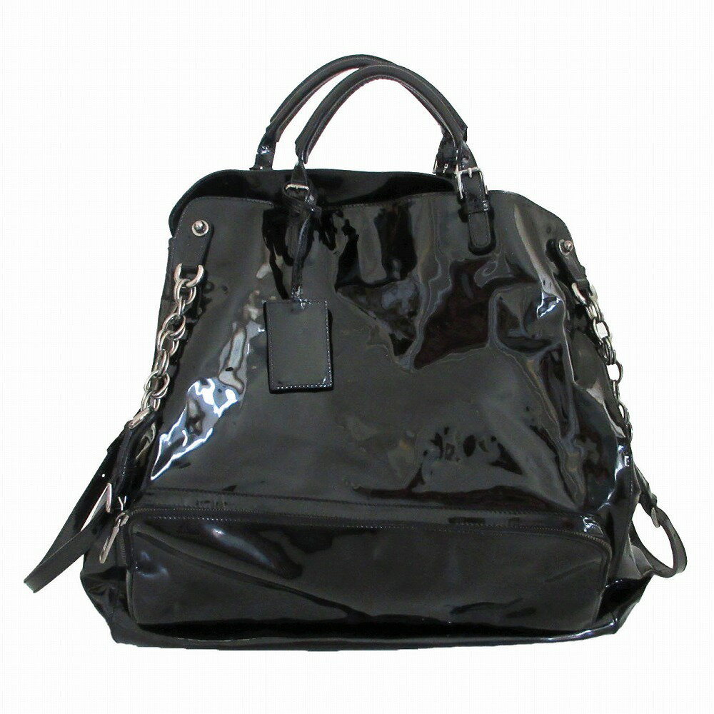 Rakuten - DOLCE&GABBANA ドルチェアンドガッバーナ トートバッグ MISS POCKET エナメル チェーン ヒョウ柄裏地 大容量 ブラック レディース 【中古】
