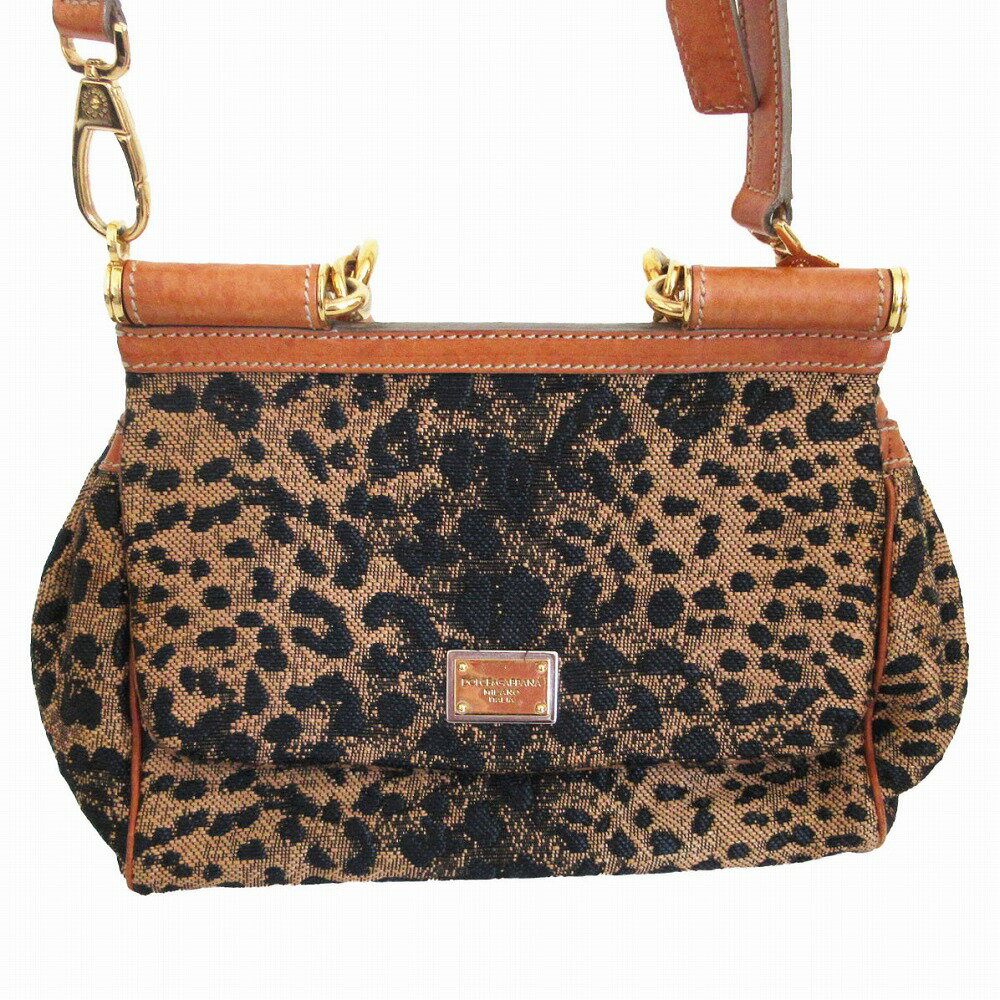 Rakuten - DOLCE&GABBANA ドルチェアンドガッバーナ ショルダーバッグ シシリー レオパード柄 2WAYバッグ ベージュ×ブラック レディース 【中古】