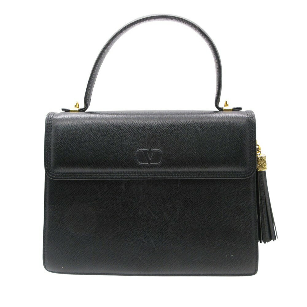 樂天商城 - Vintage Valentino Garavani ヴァレンティノ・ガラヴァーニ ハンドバッグ ヴィンテージバッグ オールド ゴールドチェーン フリンジチャーム付き カバン 鞄 ブラック レディース 【中古】