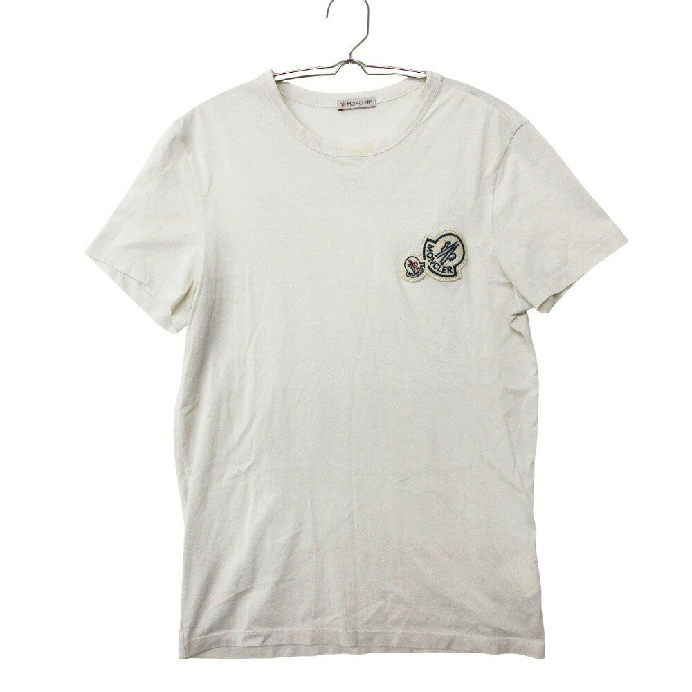 乐天商城 - MONCLER モンクレール 半袖Tシャツ カットソー ダブル ロゴ ワッペン ストレッチ トップス ホワイト XS メンズ 【中古】