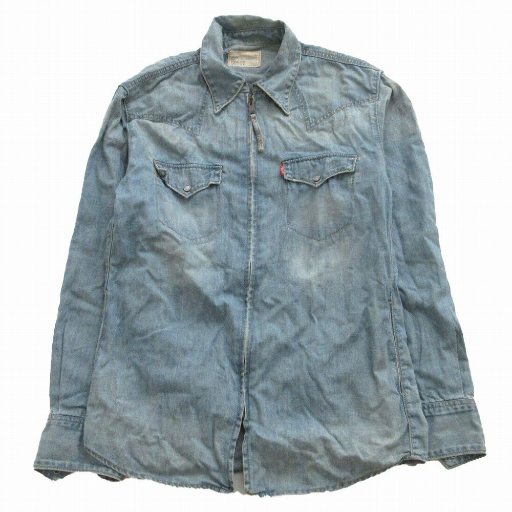 乐天商城 - Levis リーバイス デニムジャケット ユーズド加工 ジップアップ ウエスタン ブルー L メンズ 【中古】