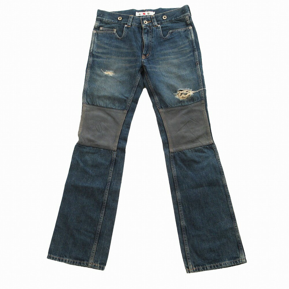 乐天商城 - marka マーカ デニムパンツ レザーパッチワーク リメイク ジーンズ ブルー 1【S】 メンズ 【中古】