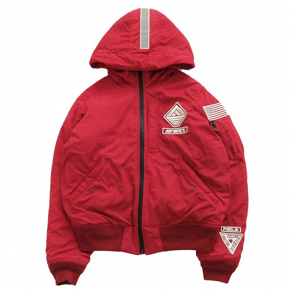 乐天商城 - AVIREX アヴィレックス ブルゾン 中綿 MA-1 WARM LINED HOODIE ウォーム ラインド フーディー レッド L メンズ 【中古】