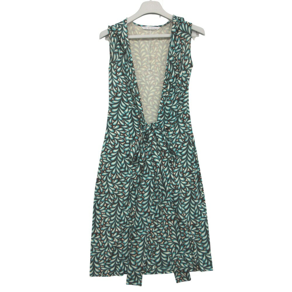 乐天商城 - DIANE VON FURSTENBERG ダイアンフォンファステンバーグ ワンピース シルク100% 総柄 ラップ ドレス ワンピース グリーン ブラウン ブラウン×ホワイト 2【M】 レディース 【中古】