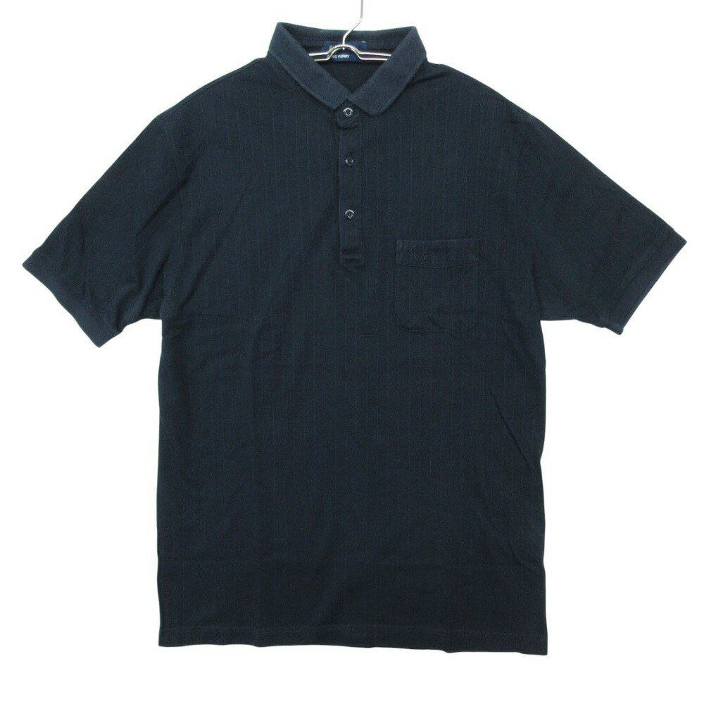 乐天商城 - FRED PERRY フレッドペリー ポロシャツ 鹿の子 ストライプ柄 半袖 カットソー トップス ネイビー M メンズ 【中古】