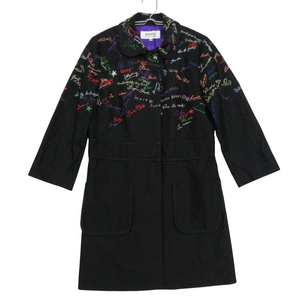 樂天商城 - SONIA by SONIA RYKIEL ソニアバイソニアリキエル ステンカラーコート カラフル刺繍 丸襟 ブラック 38【M】 レディース 【中古】