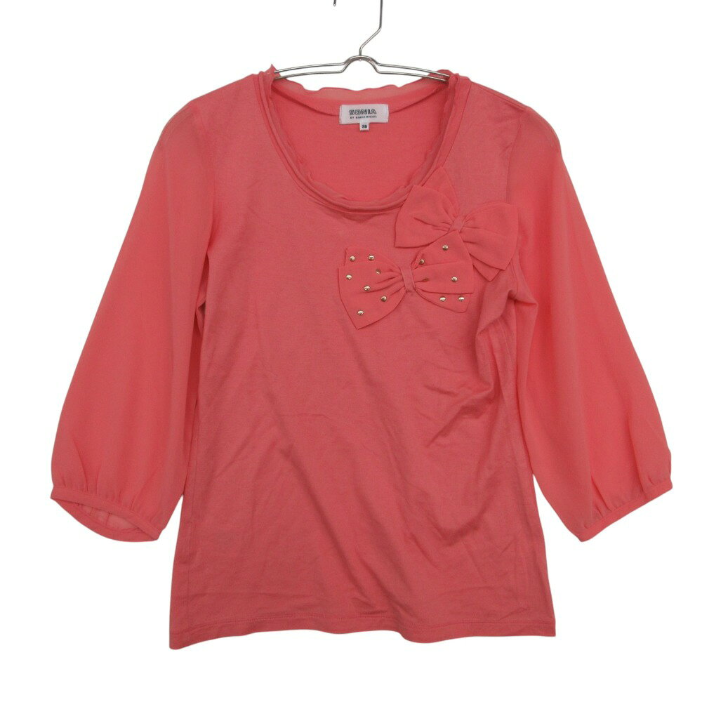 樂天商城 - SONIA by SONIA RYKIEL ソニアバイソニアリキエル カットソー スタッズ リボン カットソー Tシャツ 七分袖 コットン混 サーモンピンク 38【M】 レディース 【中古】