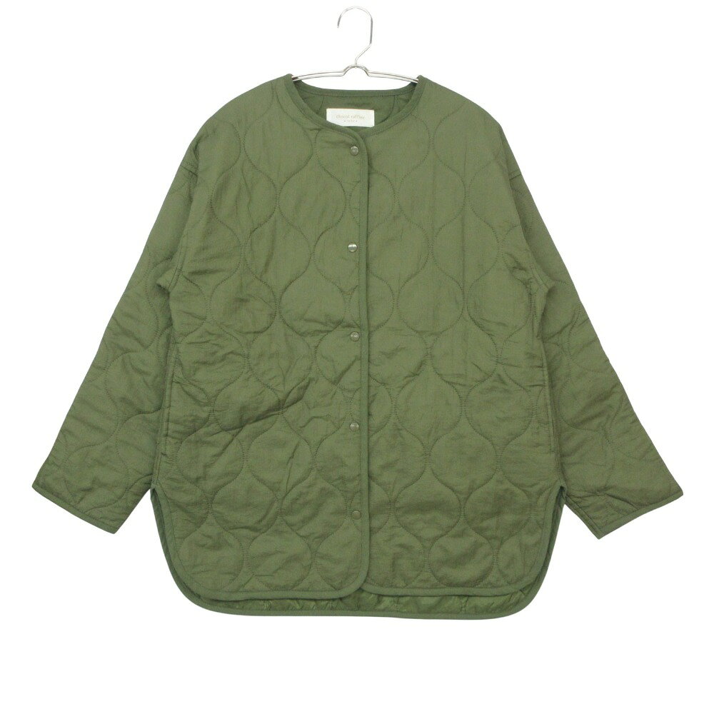 樂天商城 - chocol raffine robe ショコラフィネローブ ブルゾン green parks ミドル丈 キルティング ノーカラー ジャケット 中綿 アウター コート カーキ FREE 160/84A【M】 レディース 【中古】