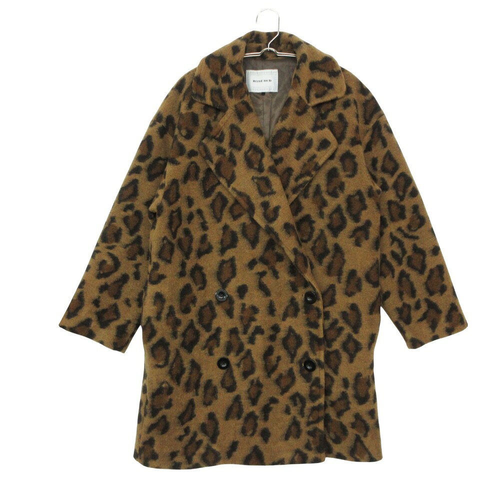 樂天商城 - 17AW ROSE BUD ローズバッド チェスターコート ヒョウ柄 レオパード柄 ダブルブレスト ロング ジャケット ブルゾン アウター アニマル 上着 ブラウン free【M】 レディース 【中古】