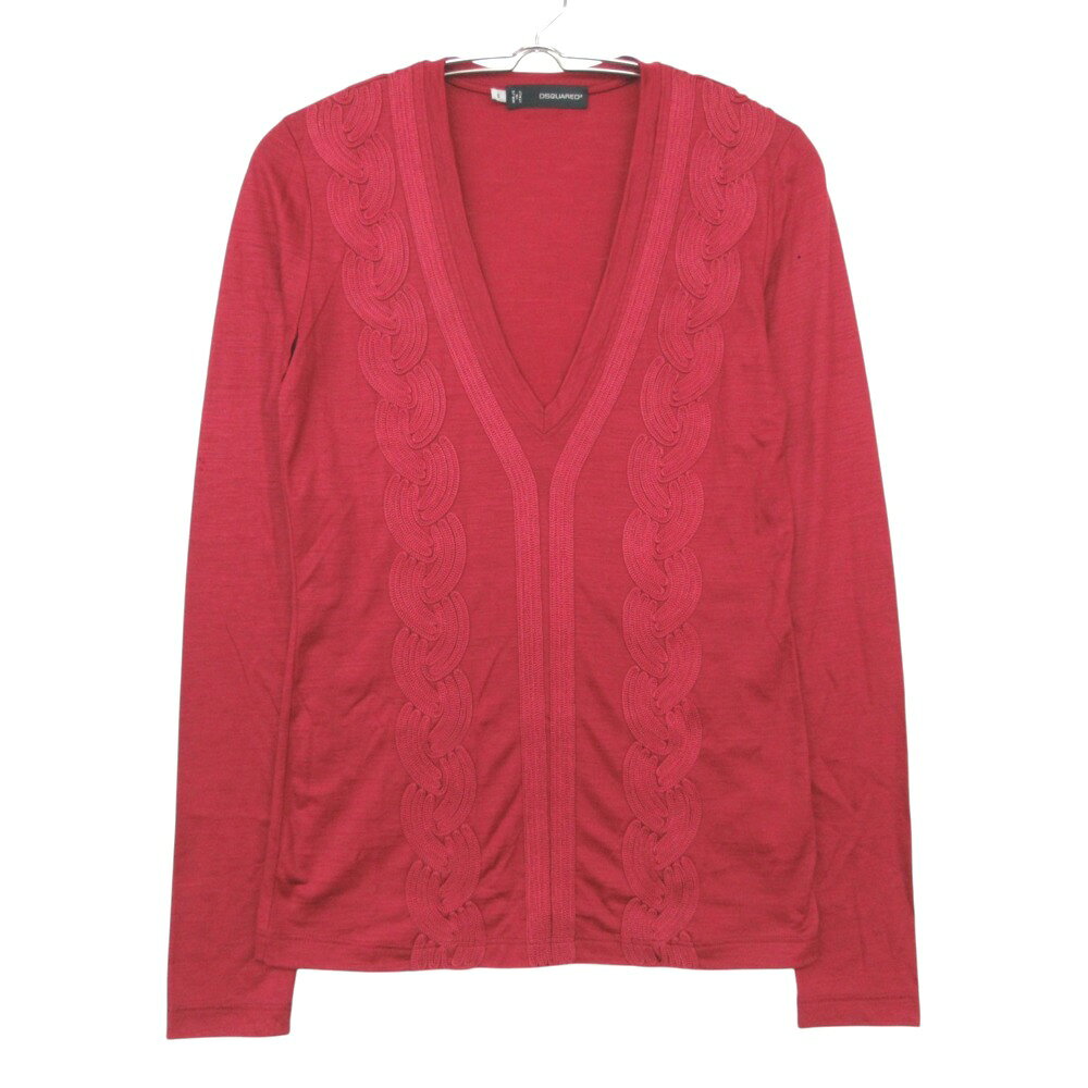 樂天商城 - 11AW DSQUARED2 ディースクエアード 長袖Tシャツ カットソー ウール Vネック ロングスリーブ ブレード装飾 コード装飾 ワインレッド S【M】 レディース 【中古】