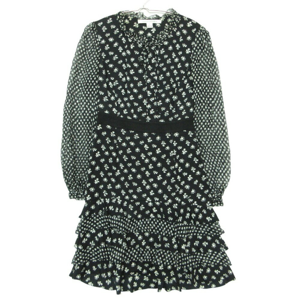 樂天商城 - DIANE VON FURSTENBERG ダイアンフォンファステンバーグ ワンピース シルク混 花柄 切り替え ドット ティアード ブラック×ホワイト 0【XS】 レディース 【中古】