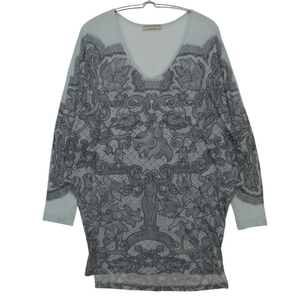 樂天商城 - Emilio Pucci エミリオプッチ カットソー レースプリント チュニック イタリア製 ライトブルー レディース 【中古】