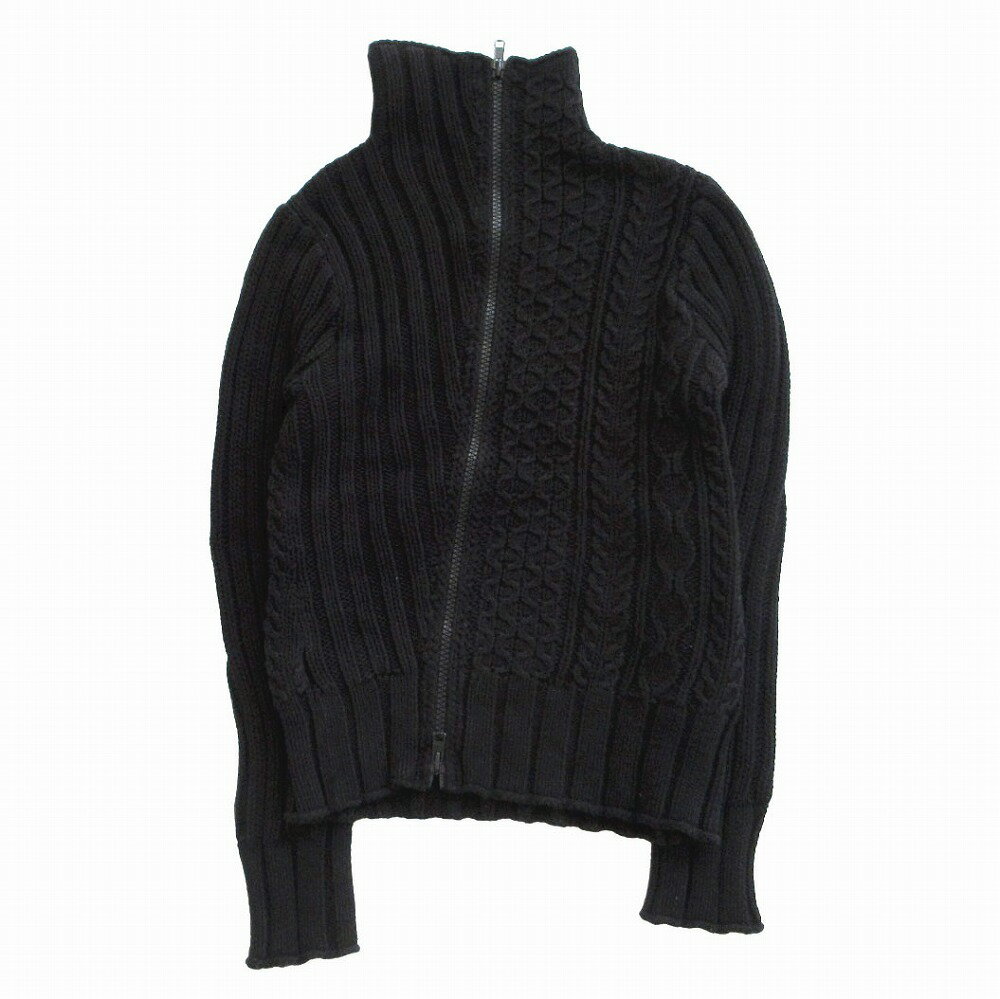 樂天商城 - DKNY DONNA KARAN NEW YORK ダナキャランニューヨーク ニット ドライバーズ ジャケット 斜め ジップアップ アウター ケーブル ブラック S【S】 レディース 【中古】