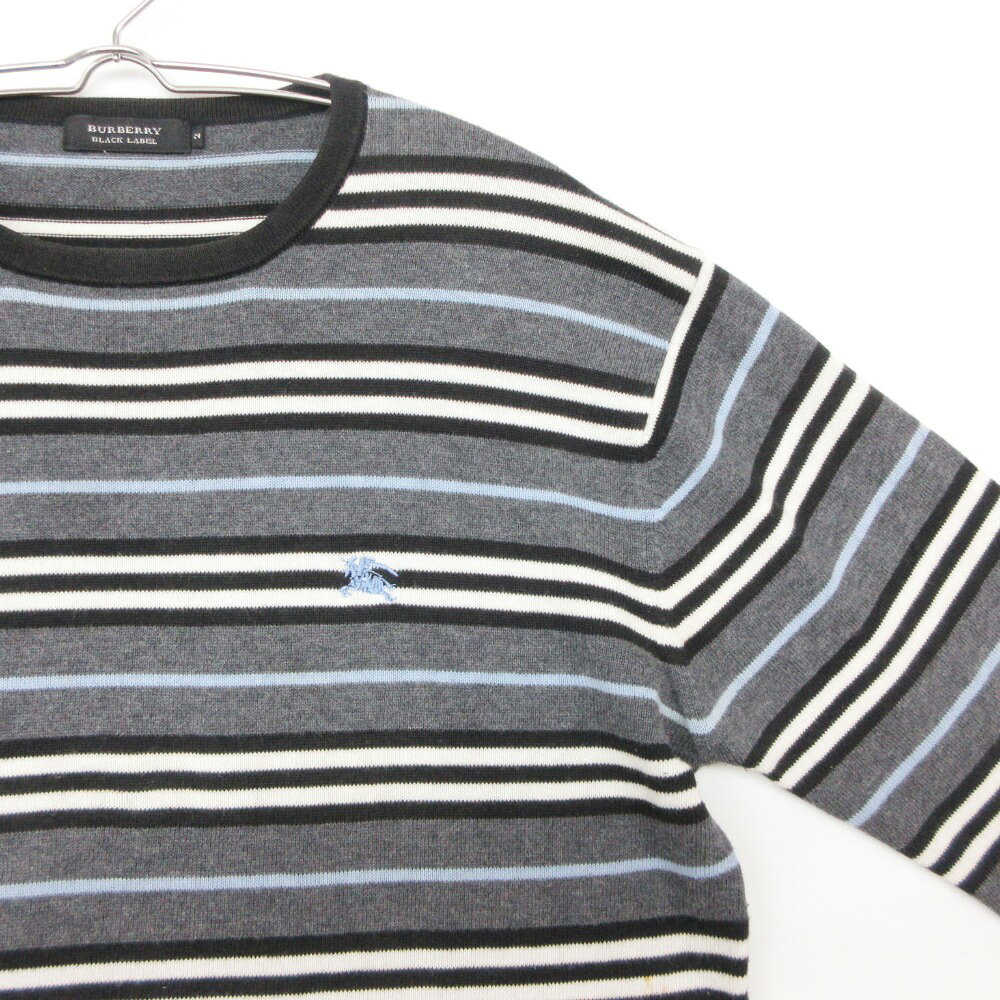 美品 BURBERRY BLACK LABEL バーバリーブラックレーベル 長袖Tシャツ ボーダー トップス 刺繍 グレー 2 comradebarge-10020908 コムレイドバージ楽天市場店 サンプル画像3