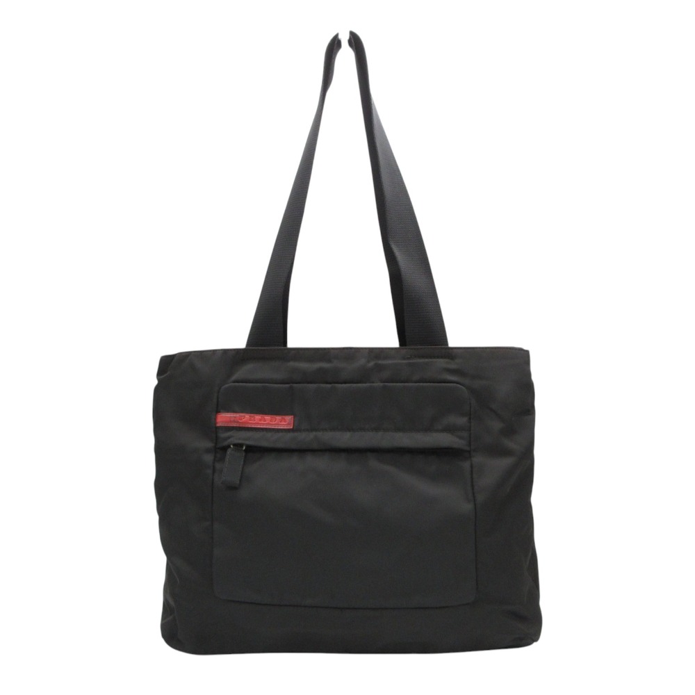 PRADA SPORTS プラダスポーツ トートバッグ ラバーロゴ ワンポイント ナイロン 肩掛けショルダーバッグ 鞄 ブラック レディース 