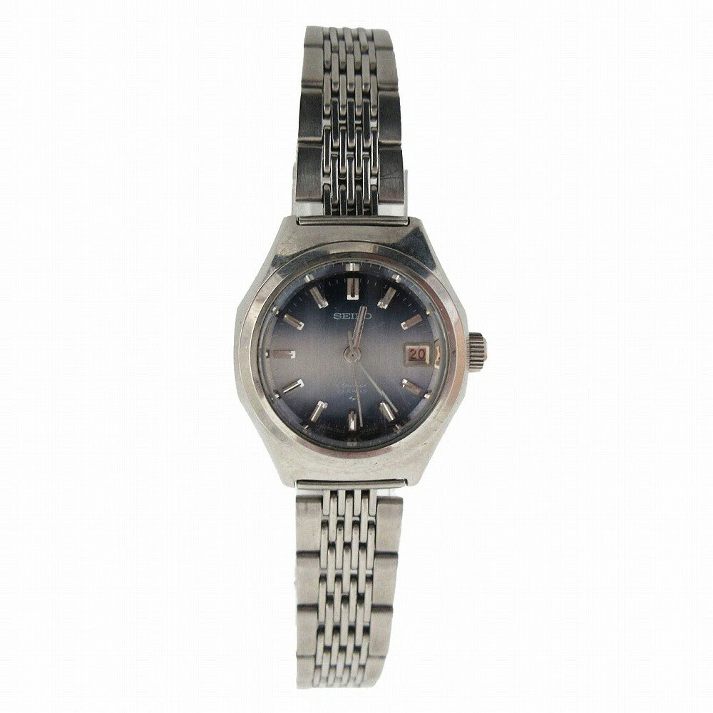 商品名 SEIKO セイコー 腕時計 手巻き 23JEWELS カットガラス レディース 腕時計 3針 デイト シルバー レディース 【中古】 SEIKO Watches Hand Winding 23 JEWELS Cut Glass Women's Watch, 3 Hands, Date Silver LADYS 【Used item】 実寸サイズ 【ケース横】約25mm 【ケース縦】約30mm 【腕周り】約14cm 【バンド幅】約1.1cm 【ケース厚み】約7mm 素材 【画像参照】 色 シルバー / ブルー文字盤 文字盤ブルー 注：照明や撮影環境、お使いのモニター設定状況により 実物とお色が違って見える場合がございます。 予めご了承下さい。 状態ランク AB 状態説明 ■外側■ ・ガラス：小さなキズ ・ケース：小さなキズ ・ベゼル：小さなキズ ・ベルト：小さなキズ 上記記載のダメージ等がありますが、その他に目立ったダメージはなく、問題なくご使用いただける商品です。※あくまでも中古品ですので掲載写真や記載内容をご確認いただき、ご理解の上ご購入ください。中古品を扱っているため、元の商品のデザインや形状が全て把握できかねますので、予めご了承下さい。 付属品 付属品なし。 状態ランクについて 注意事項 ・弊社の取り扱っているすべてのお品物は顧客様からの買取・ブランド品専門の古物市場で弊社が正規品と判断したお品物になります。 ・弊社では仕入れ後の検品でも再度商品一点一点の真贋を確認し、正規品と判断したお品物ののみを取り扱っております。 ・それでも万が一、お客様が購入後に偽物と判断された場合はその理由と根拠をご提示いただければ商品代金と送料を全額ご返金致しますので安心してご購入下さい。 ・付属品は写真に写っているものが全てになります。画像は実物を撮影していますのでご安心ください。 ・商品画像はできる限り現品を再現するように心がけておりますが、ご利用のモニターにより実物と多少異なる場合がございます。 ・他サイトにて販売している商品です。多少のお時間差にて欠品になることもございます。予めご了承頂ますようお願い致します。 ・古着に関して、商品チェックは行っておりますが、記載以外に細かい汚れやダメージ等がある場合もございます。特に中古衣類は見る方によって状態の価値観が異なりますので、トラブルを避けるため、神経質な方や完璧な商品を求められる方はご注文をお控えくださいますようお願い申し上げます。 ・本商品は商品登録後、畳んだ状態で袋に入れて保管しています。 ・保管期間によってはシワや型崩れが発生する可能性がございますので、ご了承ください。 ・弊社及び提携先の倉庫の営業日は平日のみになります。 ・土日祝についてはご質問やご相談を頂いても対応できない場合がございますので、ご了承ください。 発送について ・ストア休業日の注文は翌1〜2営業日に発送。 商品についての質問 ・こちらの商品は倉庫にて保管しております。ご質問を頂いた際、お時間をいただく場合がございますのでご了承ください。