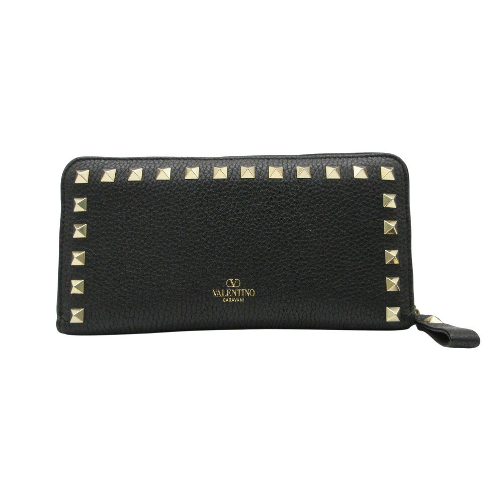 美品 22AW Valentino Garavani ヴァレンティノ・ガラヴァーニ 長財布 ROCKSTUD ZIP AROUND WALLET ロックスタッズ ラウンドファスナー 牛革 ブラック レディース 