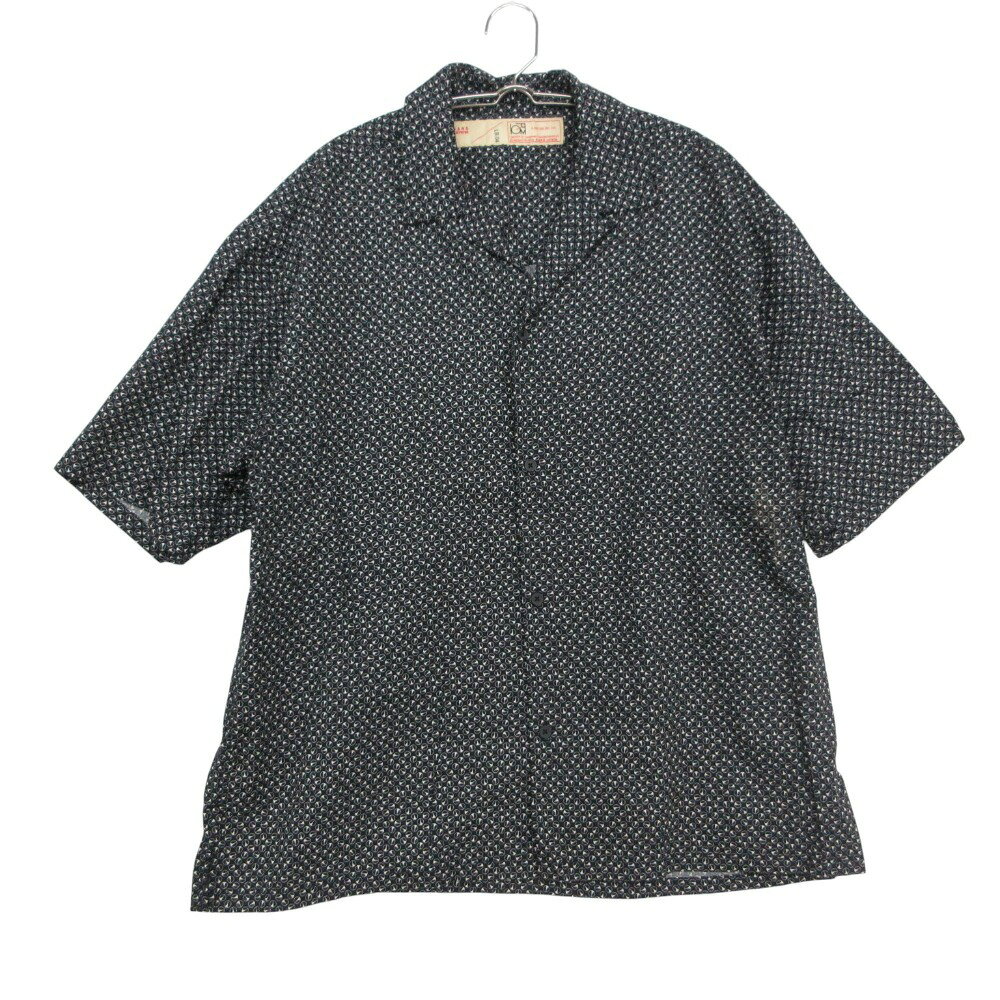 nano universe ナノユニバース 半袖シャツ スキッパーシャツ 総柄 ルーズ ビッグシルエット ブラック S メンズ 