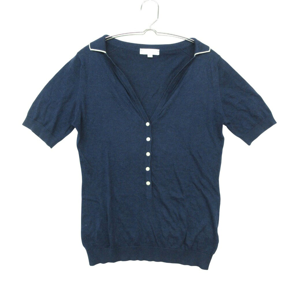 JOHN SMEDLEY ジョンスメドレー シーアイランドコットン ポロシャツ ニット 半袖 トップス Vネック ネイビー S【S】 レディース 【中古】