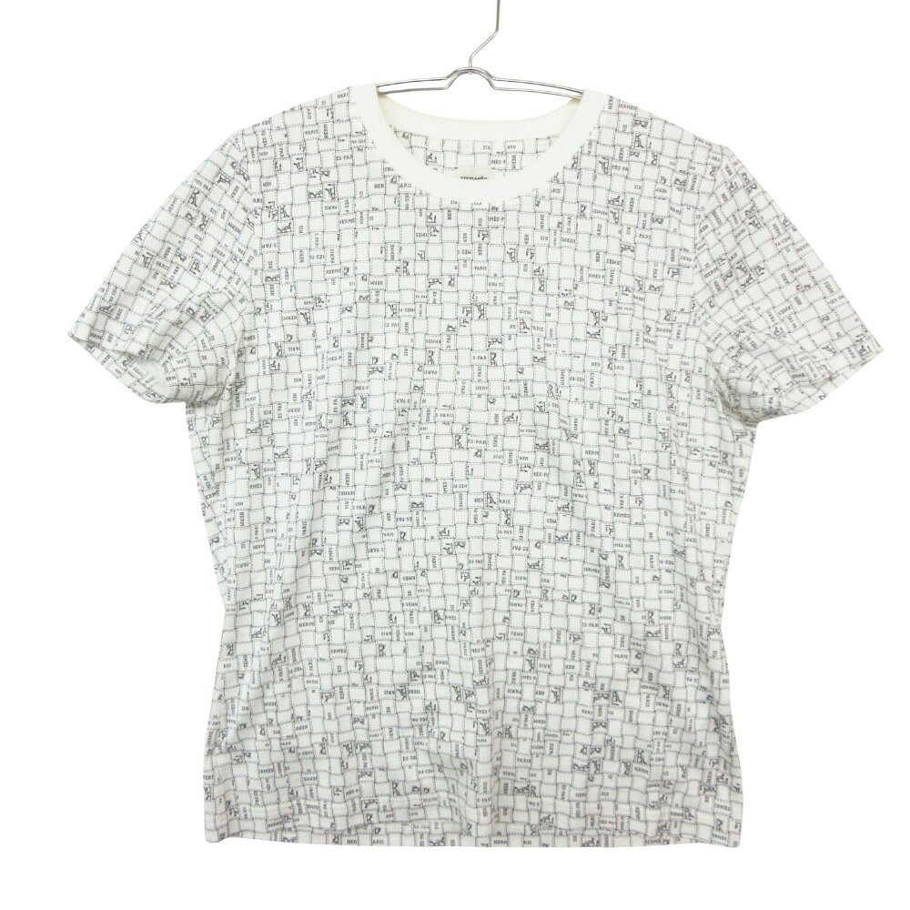 HERMES エルメス 半袖Tシャツ カットソー ボルデュック チェック 5E4645DK トップス ホワイト 38【M】 レディース 【中古】