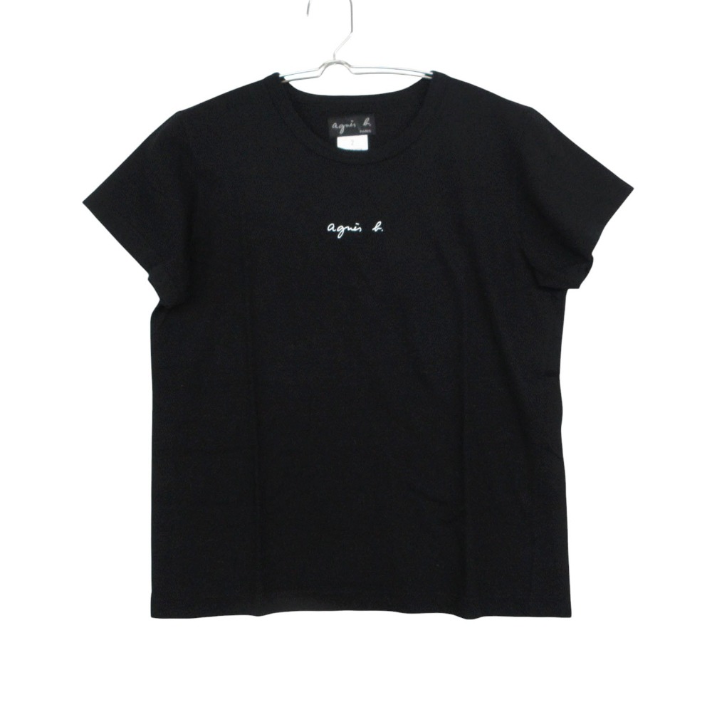 agnes b. アニエスベー 半袖Tシャツ ブランド ロゴ プリント クルーネック 切替 プルオーバー ブラック 2【M】 レディース 【中古】