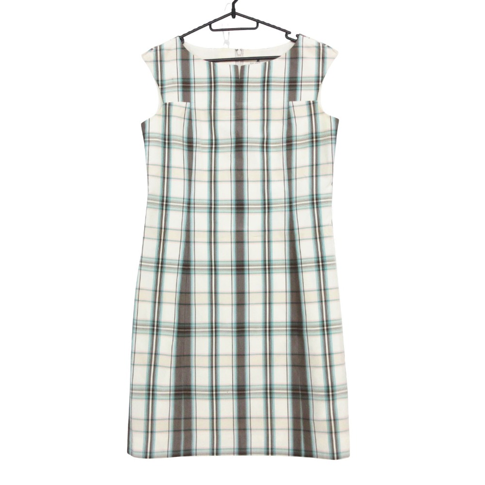 courreges クレージュ ワンピース チェック柄 ボートネック ホワイト×ブルー×ブラウン 9AR【M】 レディース 【中古】