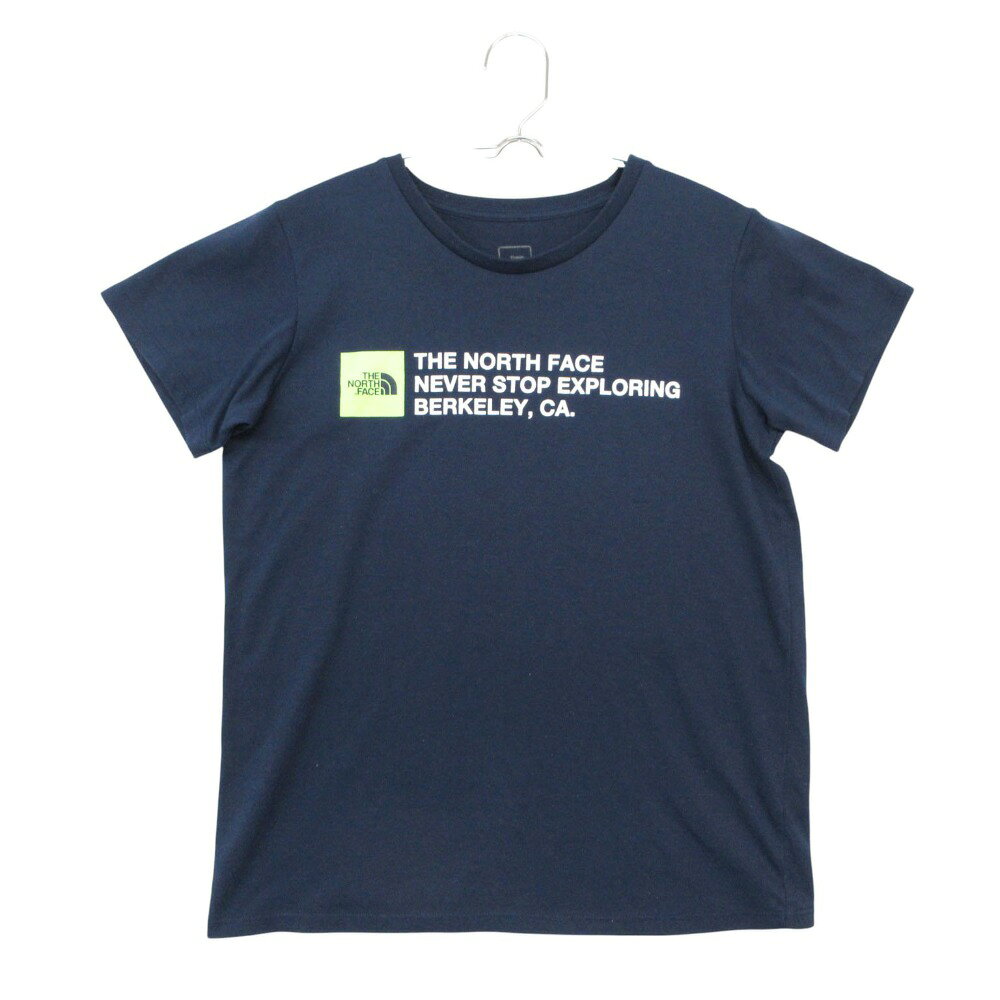 THE NORTH FACE ザ・ノースフェイス 半袖Tシャツ ロゴ プリント ラウンドネック リブ 切替 ネイビー M【L】 レディース 【中古】