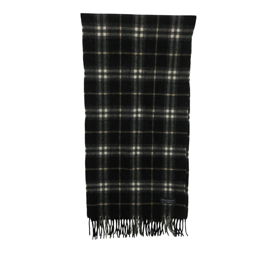 BURBERRY LONDON バーバリーロンドン マフラー ノバチェック柄 カシミヤ100% フリンジ 総柄 起毛 ブラッシュド ブラック レディース 【中古】