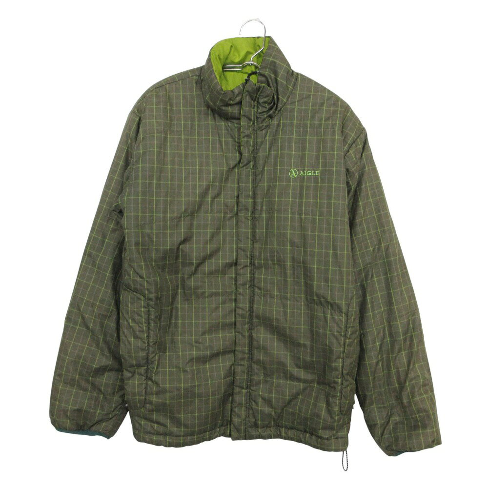 AIGLE エーグル ブルゾン チェック柄 リバーシブル キルティングジャケット 中綿 アウター ジップアップ カーキグリーン M【M】 メンズ 【中古】
