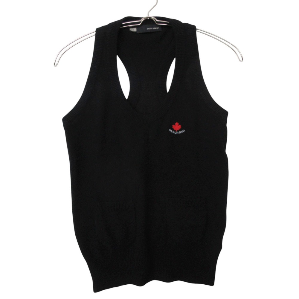 04AW DSQUARED2 ディースクエアード タンクトップ カシミヤ100% ロゴ ニット ノースリーブ トップス ブラック S【S】 メンズ 【中古】