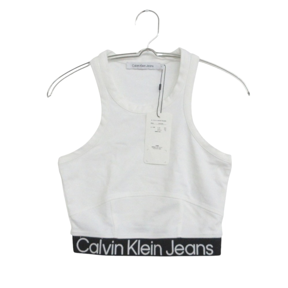 Calvin klein Jeans カルバンクラインジーンズ タンクトップ Y2K クロップ ロゴ ノースリーブ トップス レーヨン混 ホワイト XS【XS】 レディース 【中古】